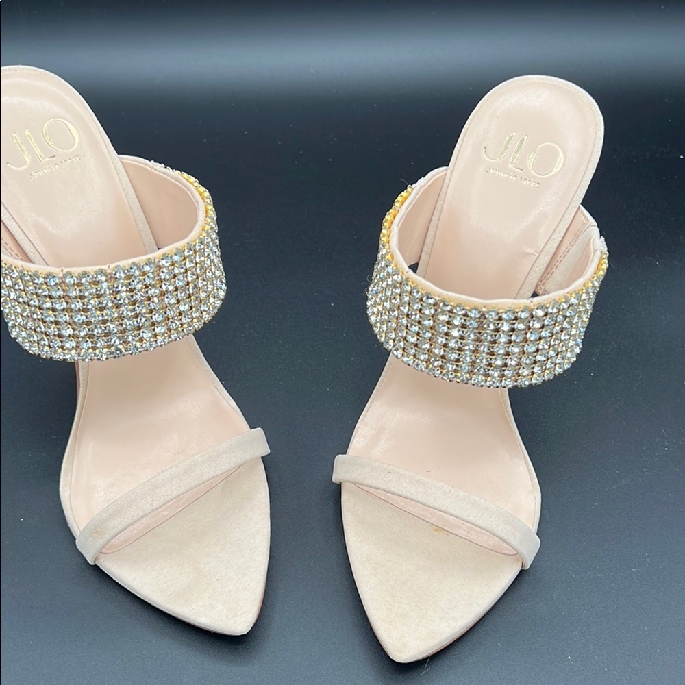 Jennifer Lopez Cream and Gold Rhinestone Heels